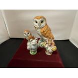 A LARGE BESWICK OWL 1046, A SMALLER OWL 2-26 AND TWO BEATRIX POTTER CHARACTERS, 'MISS RABBIT' AND '