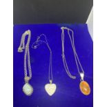 THREE SILVER NECKLACES WITH PENDANTS MARKED 925
