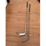 TWO VINTAGE GOLF PUTTERS - A BRASS HEADED HALLEY, LONDON AND A TOM MORRIS, ST ANDREWS