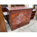 A VICTORIAN MAHOGANY CHEST OF TWO SHORT AND THREE LONG DRAWERS WITH THREE SMALL FRIEZE DRAWERS,