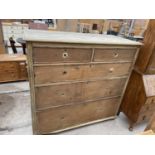 A VICTORIAN PINE CHEST OF TWO SHORT AND THREE LONG DRAWERS, 53" WIDE