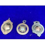 THREE HALLMARKED SILVER ALBERT FOBS