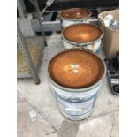 THREE DRUMS OF CONCRETE,METAL AND WOOD FLOOR PAINT