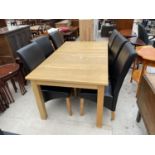 A MODERN OAK EXTENDING DINING TABLE, 64x37.5" TOGETHER WITH SIX CHAIRS
