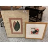 TWO FRAMED MODERN PICTURES ONE BEING IN THE ABSTRACT STYLE