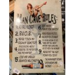 A METAL GARAGE/MAN CAVE SIGN ' MAN CAVE RULES' 46CM X 30CM