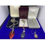 THREE MARKED SILVER NECKLACES WITH STONE PENDANTS IN PRESENTATION BOXES