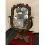 AN ORNATE CAST IRON DRESSING TABLE SWIVEL MIRROR HEIGHT 40CM