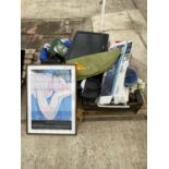 AN ASSORTMENT OF HOUSEHOLD CLEARENCE ITEMS TO INCLUDE A PANASONIC TV, A LAMINATOR AND VARIOUS PRINTS