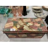 A VICTORIAN STYLE DECOUPAGED TIN BOX