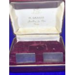 A PAIR OF HALLMARKED BIRMINGHAM SILVER CUFFLINKS ENGRAVED A F H IN A PRESENTATION BOX