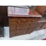 A VICTORIAN MAHOGANY CHEST OF TWO SHORT AND THREE LONG DRAWERS, 37" WIDE