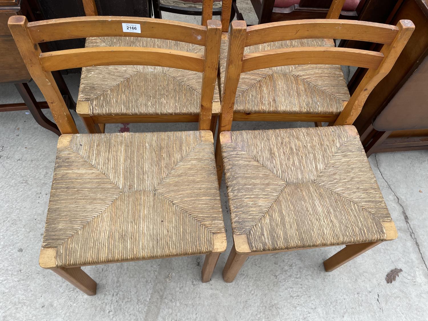 FOUR PINE DINING CHAIRS WITH RUSH SEATS - Image 2 of 4