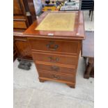 A MAHOGANY FILING CABINET WITH TWO DRAWERS AND LEATHER WRITING SURFACE