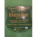 A METAL ENAMEL "HARDY BROS" FISHING SIGN