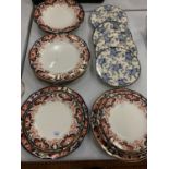 A COLLECTION OF ROYAL CROWN DERBY DINNER WARE AND FOUR WOOD & SONS SIDE PLATES