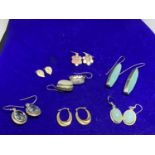 SEVEN PAIRS OF VARIOUS SILVER EARRINGS TO INCLUDE LARGE STONE EXAMPLES