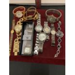 AN ASSORTMENT OF WRIST WATCHES WITH METAL STRAPS TO INCLUDE A LORUS, A REPRODUCTION ROLEX ETC