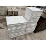A PAIR OF CREAM/GILT BEDSIDE CHESTS AND FOUR DRAWER CHEST