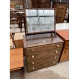 AN EARLY 20TH CENTURY OAK CHEST OF FOUR DRAWERS AND MAHOGANY SWING FRAME TOILET MIRROR