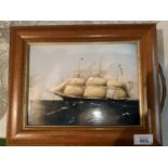 A FRAMED WEDGWOOD CERAMIC PLAQUE OF A SHIP