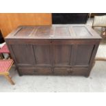 A VICTORIAN PANELED OAK BLANKET CHEST WITH TWO DRAWERS