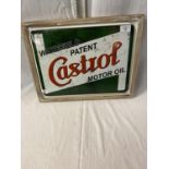 A VINTAGE STYLE METAL ENAMEL "CASTROL MOTOR OIL" SIGN WITH WOODEN FRAME - 34CMS X 44CMS