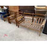 A RETRO TEAK FRAMED SCANDINAVIAN STYLE LOUNGE SUITE