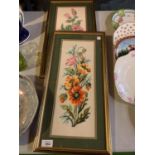 TWO GILT FRAMED NEEDLEWORK "FLOWER" PICTURES