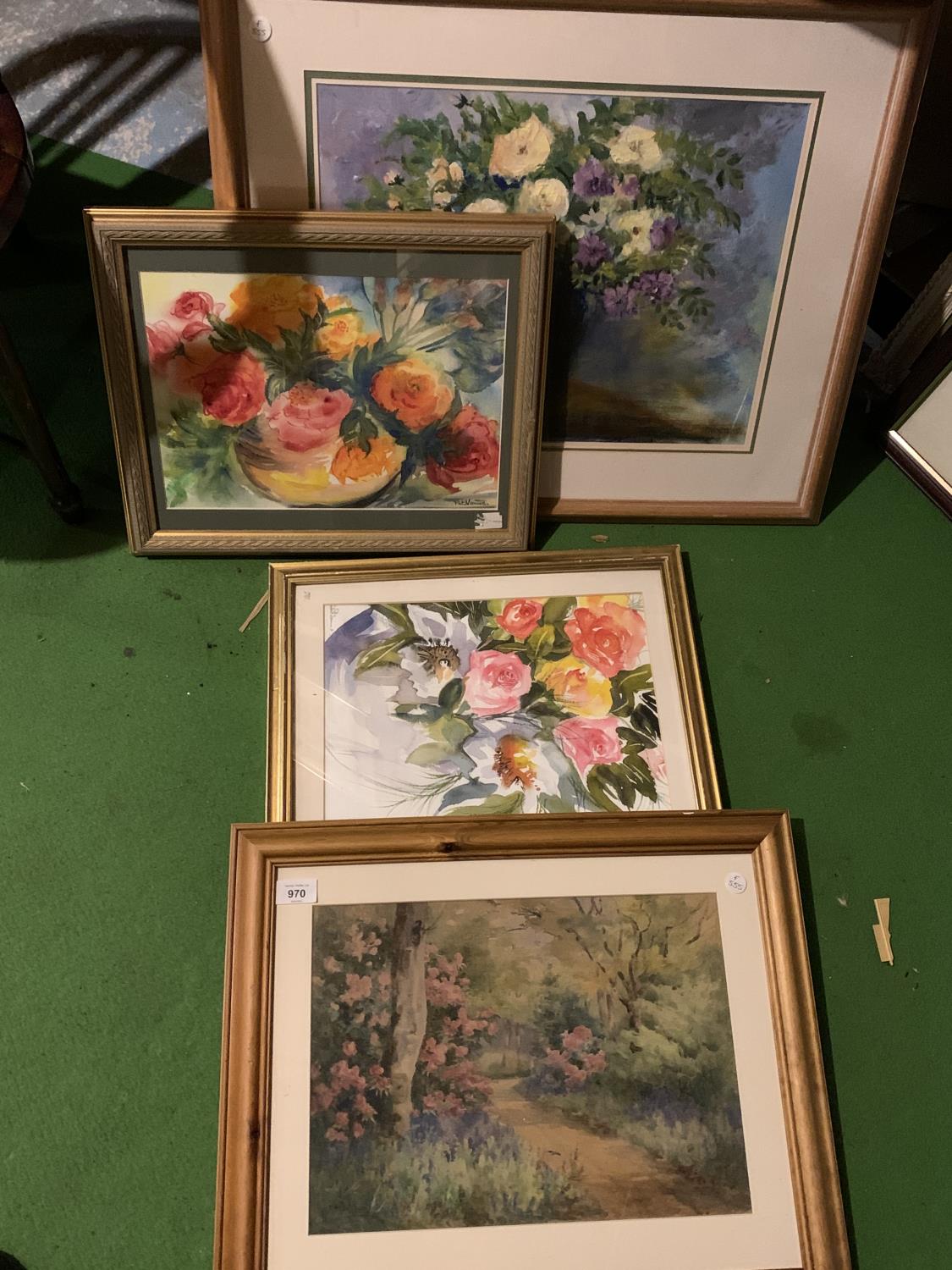 FOUR FRAMED FLORAL PRINTS