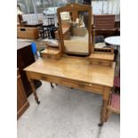 A SATINWOOD DRESSING TABLE WITH FOUR DRAWERS AND UPPER MIRROR