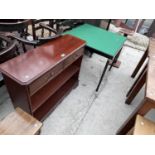 A SYDNEY SMITH BOOKCASE COMPLETE WITH TWO DRAWERS, CARD TABLE AND JARDINIER STAND