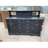 A LATE VICTORIAN EBONISED MIRRORED BACK SIDEBOARD, 68x50x21", ENCLOSING FIVE DRAWERS AND TWO