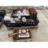 AN ASSORTMENT OF HOUSEHOLD CLEARENCE ITEMS TO INCLUDE A BEROMETER, BONE CHINA PLATES AND A PUMP ETC