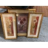 THREE GILT FRAMED PICTURES DEPICTING FLOWERS