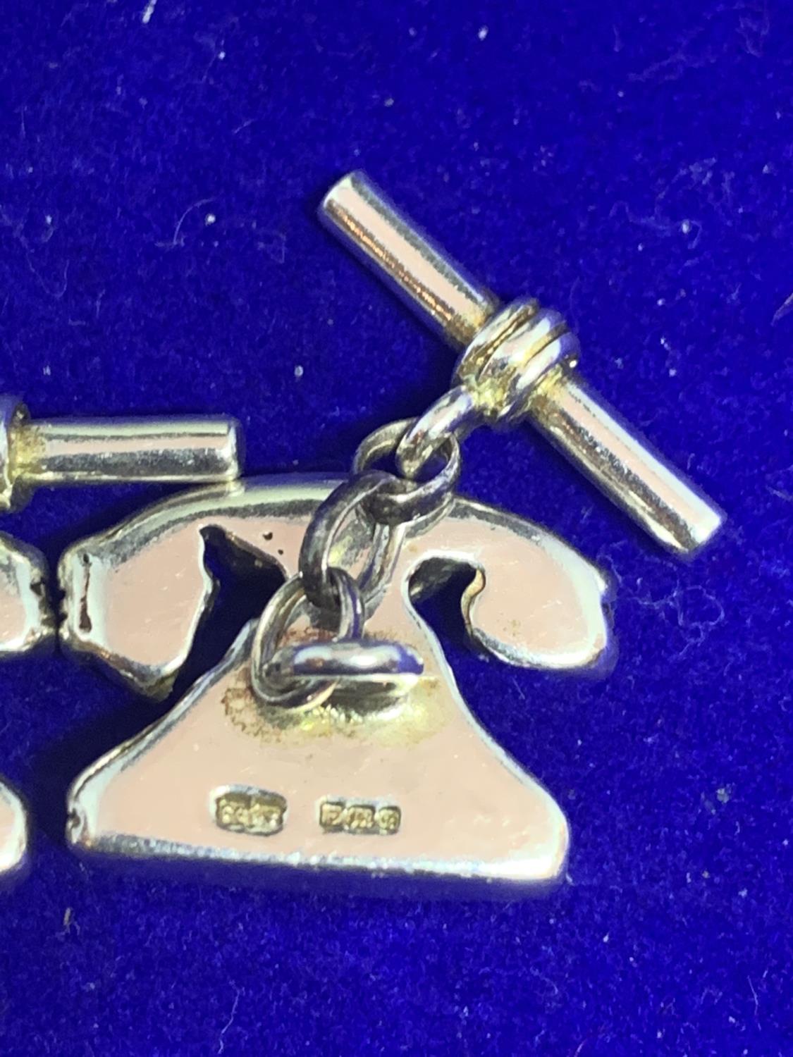 A PAIR OF HALLMARKED SILVER TELEPHONE STYLE CUFF LINKS IN A PRESENTATION BOX - Image 3 of 3