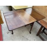 A 19TH CENTURY MAHOGANY DROP-LEAF DINING TABLE ON PAD FEET