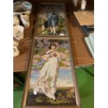 A PAIR OF EMBROIDERED PICTURES DEPICTING A MAN AND A WOMAN IN THE REGENCY STYLE APPROXIMATELY