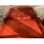 TWO ORIENTAL RED LACQUERED SERVING TRAYS