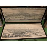 A PAIR OF FRAMED LANDSCAPE ORIENTATED PRINTS DEPICTING THE NORTH WEST AND SOUTH EAST OF THE CITY
