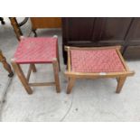 TWO STOOLS WITH WOVEN SEATS