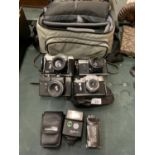 AN ASSORTMENT OF CAMERA EQUIPMENT TO INCLUDE FOUR ZENIT CAMERAS