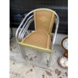 FOUR STACKABLE WHICKER SEATED BISTRO CHAIRS