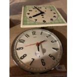 A RETRO METAMEC BATTERY OPERATED WALL CLOCK AND A FURTHER RETRO WALL CLOCK WITH CERAMIC FACE