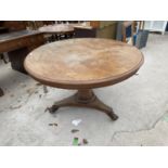 A VICTORIAN OVAL MAHOGANY LOO TABLE ON PLATEAU BASE