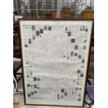 A LARGE FRAMED IMAGE OF A HISTORIC MAP OF STAFFORDSHIRE