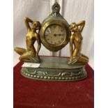 AN ART DECO STYLE MANTLE CLOCK FEATURING TWO NUDES - HEIGHT 18CMS