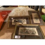 THREE FRAMED "CASH'S" SILK PICTURES AND A CUSHION