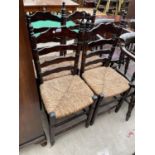 FOUR RUSH SEATED LADDERBACK CHAIRS