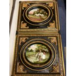 A PAIR OF ORNATE FRAMED VICTORIAN HAND PAINTED DOULTON OVAL PLAQUES SIGNED H MORRAY